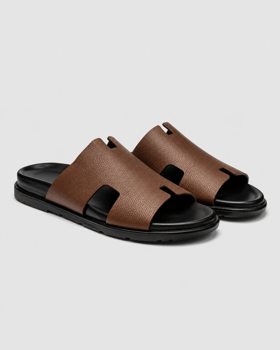 MK H-style Leather Slipper BRN